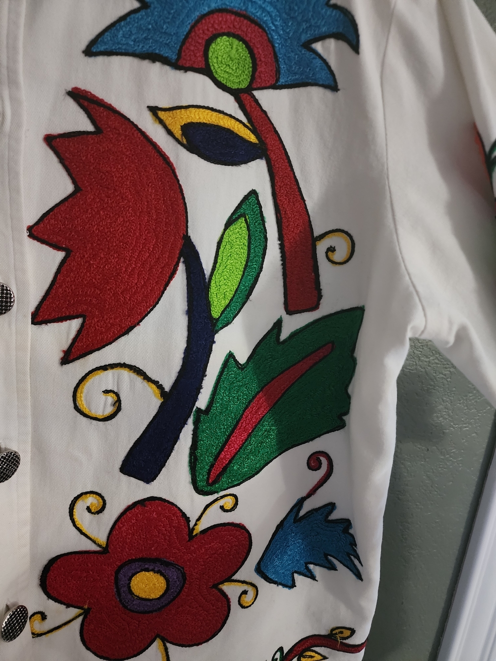 Vintage 90s Coldwater Creek Embroidered Bird Floral Jacket XL Boho Art to Wear - Picture 6 of 9